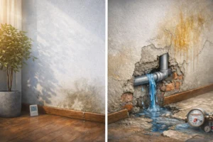 الفرق بين الرطوبة العادية وتسرب المياه الخفي