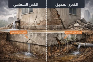 الفرق بين ضرر تسربات المياه السطحي والضرر العميق. 