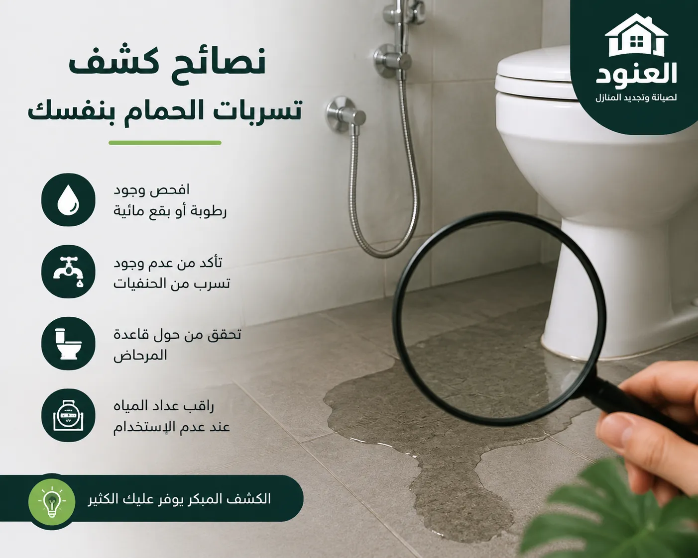 كشف تسربات الحمام بنفسك